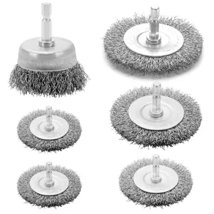 Wire Brush for Drill Set 6 count, Wire Wheel for Drill with 1/4 Inch Hex Shank, Drill Wire Brush Set with 0.012 Inch Coarse Crimped Carbon Steel Wires for Removing Rust,  and