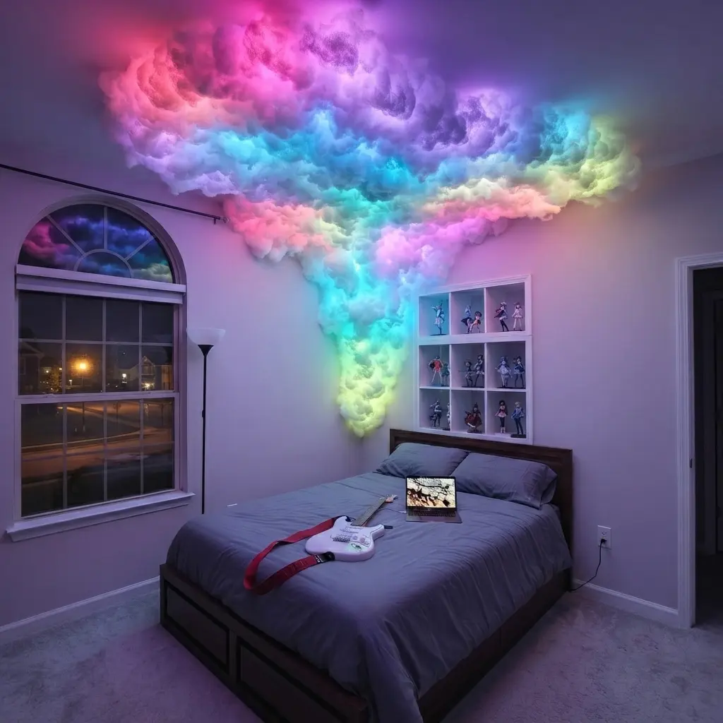 Cloud LED Lights for Ceiling Floor Lamp DIY Set for Gaming Room & Basement decor Color Changing Standing Lamp for Bedroom Living Room Home Decor, Festive Decorations