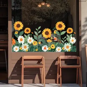 Set of 2 pieces (30*60cm*2pcs) Sunflower & Daisy Floral Cluster Window Stickers, Electrostatic Adsorption Glass Window Home Decoration & Beautification D21819-KR