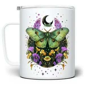 LOFTIPOP Mystic Moth Floral Mug, Celestial Moon Stars Witchy Cottagecore Goblincore Aesthetic Cup, Designed and Printed in the USA by Loftipop