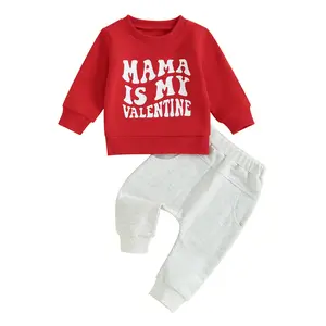 Mr Steal Your Heart Baby Boy Outfit Mama is My Valentine Print Long Sleeve Sweatshirt Tops Casual Sweatpants Toddler Boy Valentines Day Two Piece Outfit