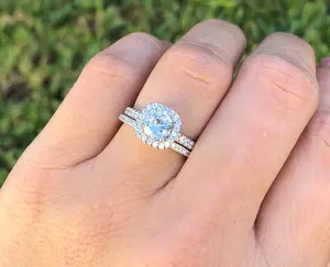Classic Square Halo Wedding Ring Set
