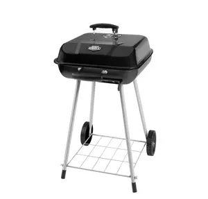 17.5 Inch Charcoal Grill for Outdoor BBQ Portable Wheeled Design Black Steel Construction Ideal for Camping Picnics and Outdoor Gatherings