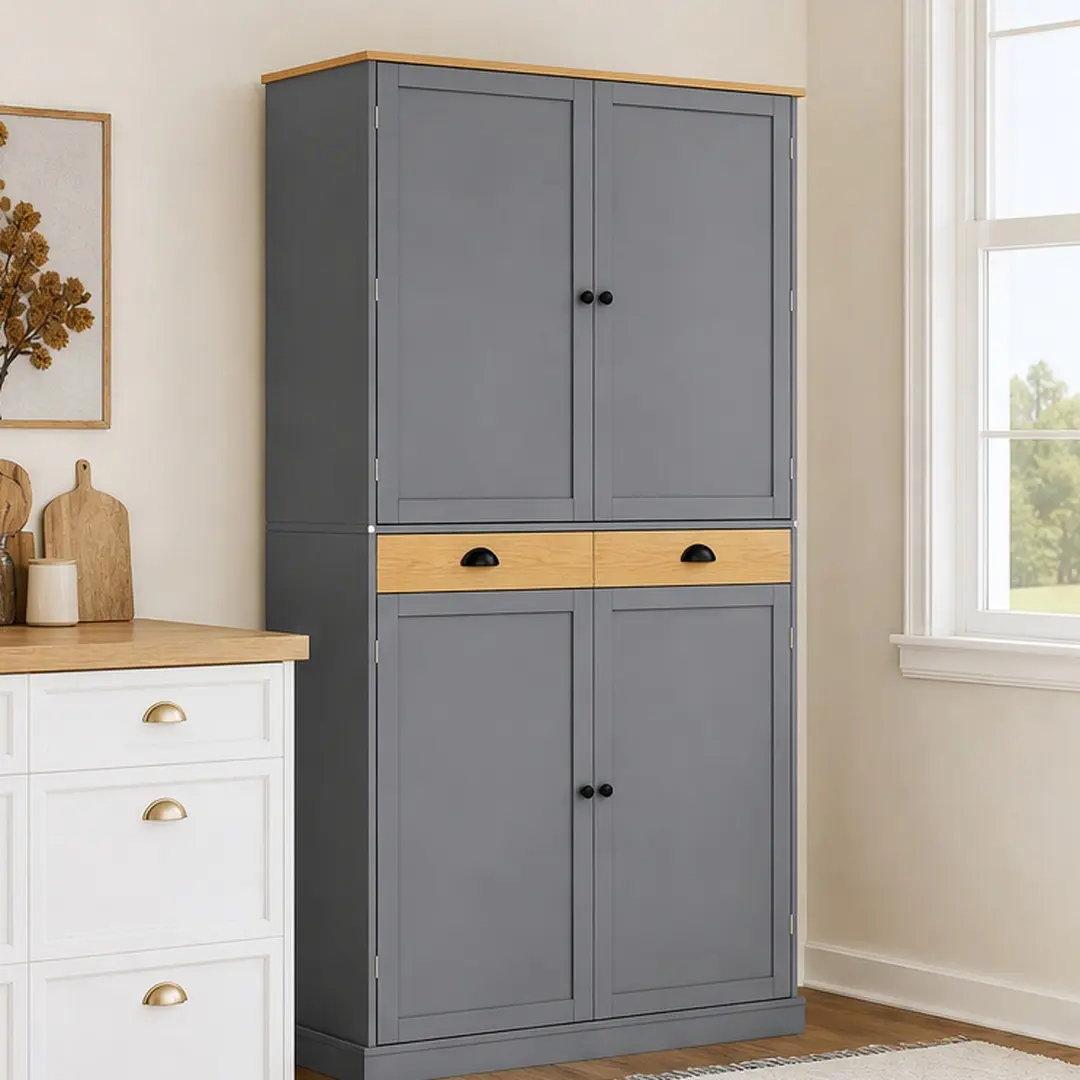 ARCH Large Freestanding High Capacity Sideboards Kitchen Pantry Cabinet (40.2x20x71.3in) - MDF Storage Cupboard with 2 Drawers, 2 Adjustable Shelves, 8 Door Shelves - for Kitchen, Dining Room - Farmhouse Style, Multiple Colors (Blue/Gray/White), Assembly,