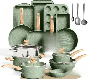 30 Piece Pots and Pans Set Non Stick, Granite Induction Cookware Sets, Nonstick Kitchen Cookware Sets, Non Toxic Cookware Set with Frying Pans and Saucepan, Kitchen Pots and Pans Set, Black