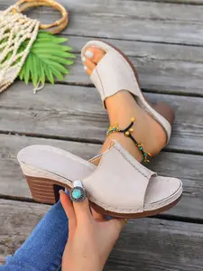 Summer Bestseller Women's Chunky Heel Sandals Footwear, Multi-Color Leather Floral Design, Comfortable Cloud-Like Insole, Lightweight Anti-Slip Sole