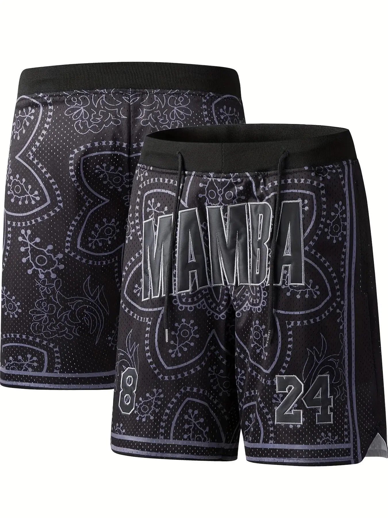 Men's Paisley Print Pocket Elastic Waist Shorts, Athletic Casual Shorts, Streetwear Sports Shorts, Outdoor Workout Shorts, Loose Casual Breathable Quick Drying for Outdoor Basketball Game Training Running