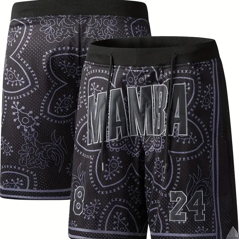 Men's Paisley Print Pocket Elastic Waist Shorts, Athletic Casual Shorts, Streetwear Sports Shorts, Outdoor Workout Shorts, Loose Casual Breathable Quick Drying for Outdoor Basketball Game Training Running