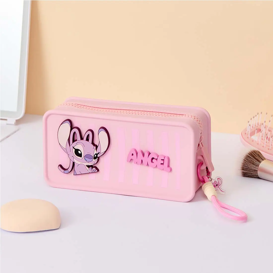 Disney Stitch Print Silicone Makeup Bag - Waterproof Cosmetics Organizer, Reusable Multi-Functional Pouch for Travel Ready & Daily Storage