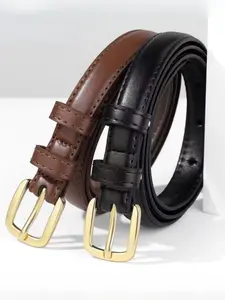 Women PU Leather Belt Set, Casual Style Plain Design, Fashion Accessory for Jeans & Dresses, All-Season Wear, Adjustable Belts