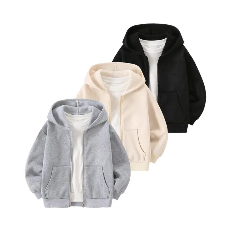 3-piece boy spring and autumn zipper hooded coat 4-12 years old casual long-sleeved hooded sweatshirt children's autumn and winter coat