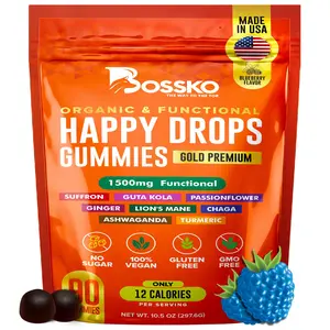 Happy Drops – Daily Superfood Happy Gummies for Adults - Mood Support Supplement for Balance, Bliss, Energy and Taking The Edge Off - Blueberry Flavor Sugar Free – 90 Vegan Gummies