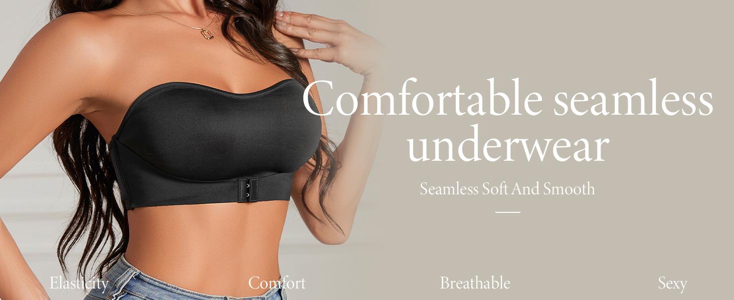 3 Pack Strapless Bras for Women Non-Slip Silicone No Padded Bandeau Bra Wireless Tube Top Front Closure Bra Womenswear