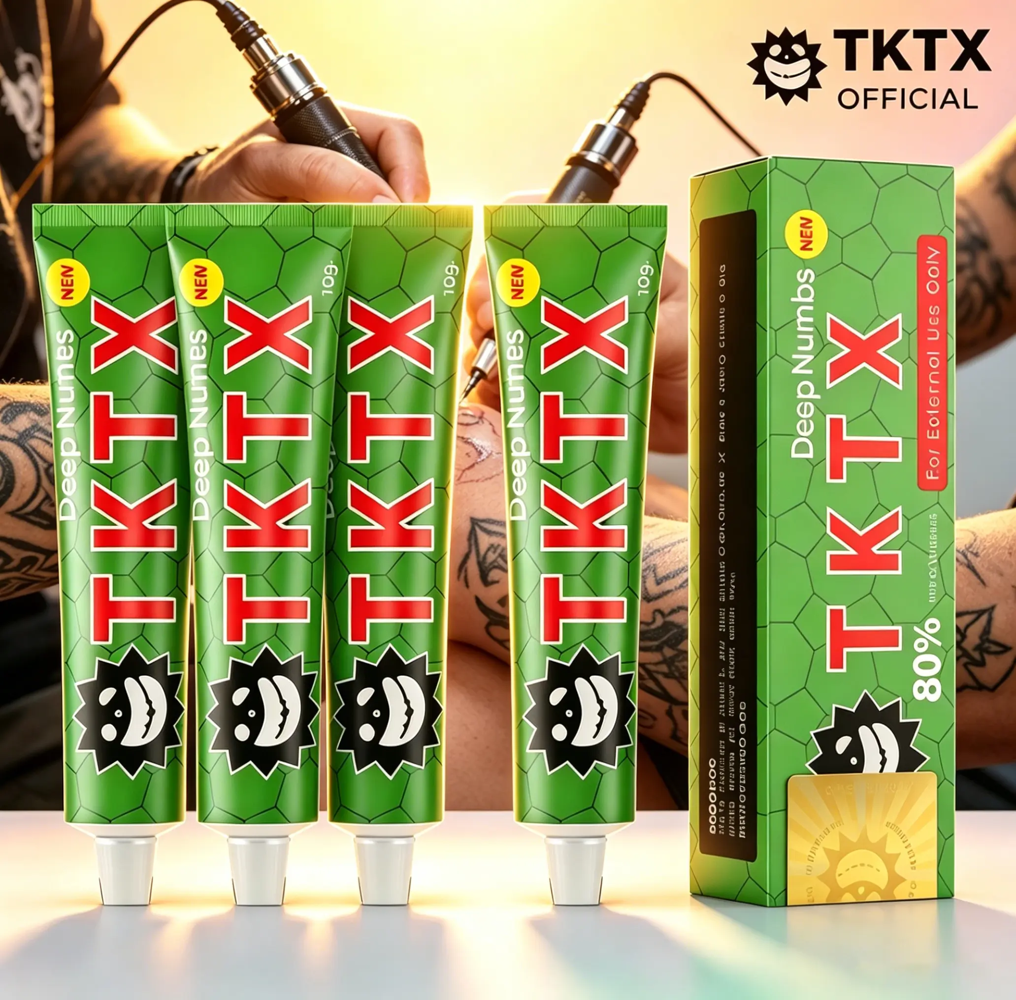 TKTX Green 80% Max Strength Numbing Cream | Painless for Tattoos, Piercings & Laser Hair Removal | Long-Lasting Topical Anesthetic for All Procedures