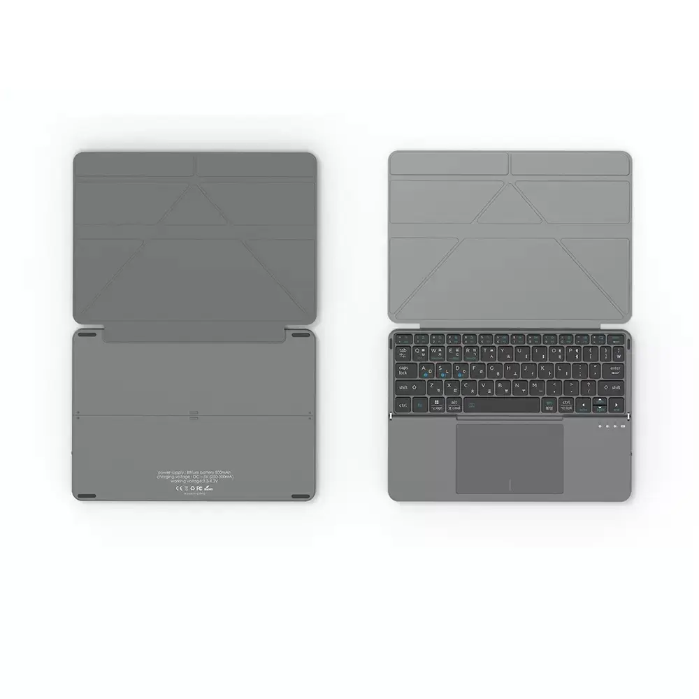 Wireless Bluetooth Foldable Keyboard for Tablet and Mobile Phone, Detachable Leather Stand, Touchscreen Portable Keyboard