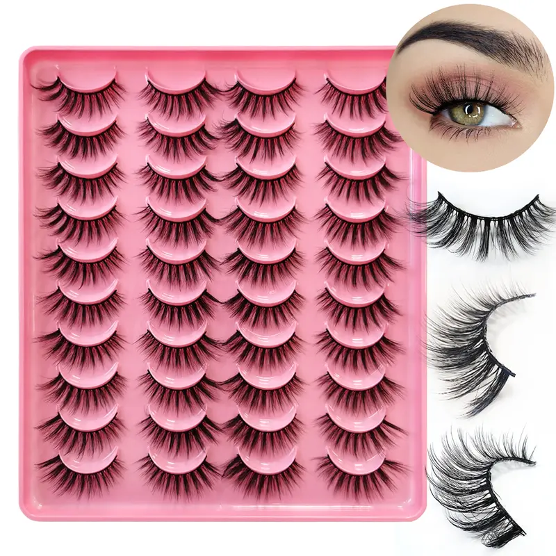 Inflactoryhub Long Fluffy 3D Layered Faux Mink Lash - 20 Pairs Super Capacity Handmade Lightweight Reusable Makeup Tools Natural Eye Lash Extensions Synthetic Daily