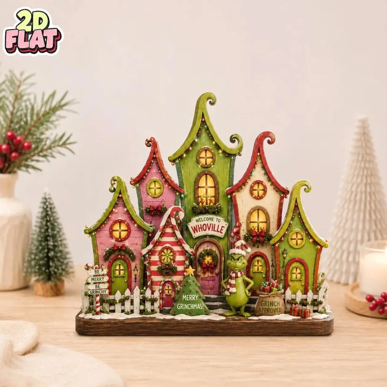 Grinch Whoville Village Wooden Block Decor, Christmas Village Shelf Sitter, Whimsical Holiday Tiered Tray Decor, Christmas Gift