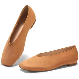Coutgo Womens Ballet Flats Comfortable Closed Square Toe Flats Slip On Suede Work Dress Shoes
