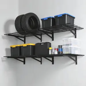 4 Pack Heavy Duty Garage Wall Shelving, 24"x72" Wall Mounted Floating Shelves, 1400lbs Load Capacity Garage Storage Racks, Black Wall Shelf for Garage Shop Shed Warehouse