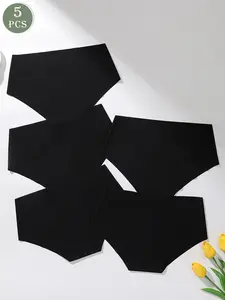Women's Seamless Panties Set, Plain Slim-Fitting Comfortable Triangle Briefs, All Seasons Sexy Underwear Sets, 5 Pieces Pack
