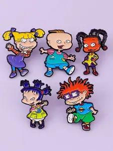 5pcs/set Cartoon Movie Enamel Pins, Pin Included, Mischievous Boy&Girl Badge Fashion Accessories, Perfect Gift Idea for Friends, Suitable for Coats Hat Bag