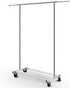 Chrome Rolling Clothing Garment Rack with Standard Rod, Simple Trending Home Organizer on Wheels for Hanging Clothes