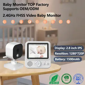 ABM900 720p HD Baby Monitor with 2.8 Inch Screen, Temperature Crying Sound Detection, Night Vision, Two-Way Talk, Wireless 2.4g