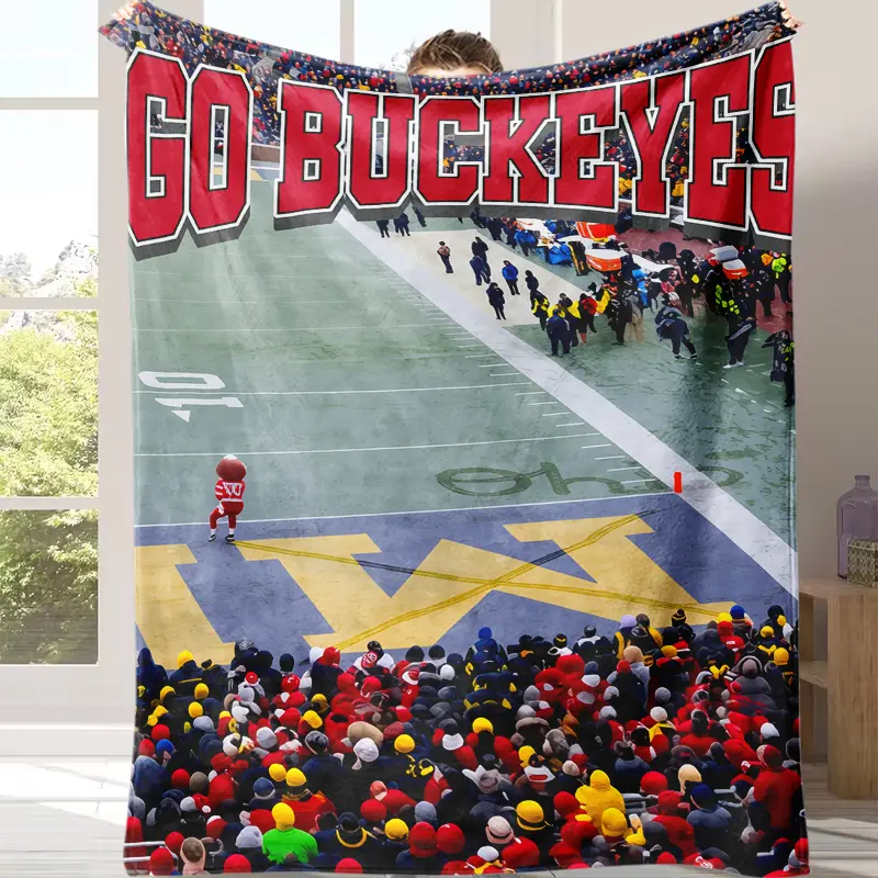 Countdown Sale! Ohio vs Michigan Rivalry Throw Blanket - Script Ohio on Big M Design, OSU Buckeye Fan Collegiate Design Football Sports Team University Logo Blanket, Cozy Gift, Collegiate Design Blankets, Football Blankets