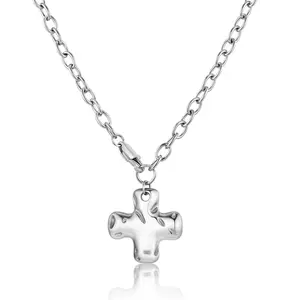 Gold Cross Necklace for Women Hammered Cross Pendant Toggle Clasp Paperclip Chain Statement Choker Bold Faith Jewelry Gift