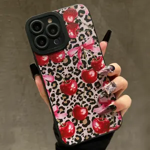 Cherry & Bow Pattern Phone Case, Shockproof Phone Protective Cover, Anti-fall Phone Protector Cover Compatible with iPhone 15 14 13 12 11 Pro Max