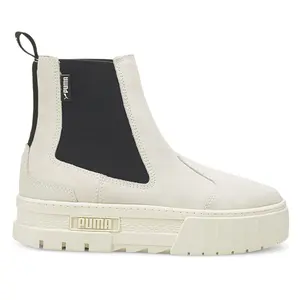 PUMA Womens Mayze Suede Round Toe Platform Chelsea Casual Boots Ankle Low Heel 1-2" - Off White