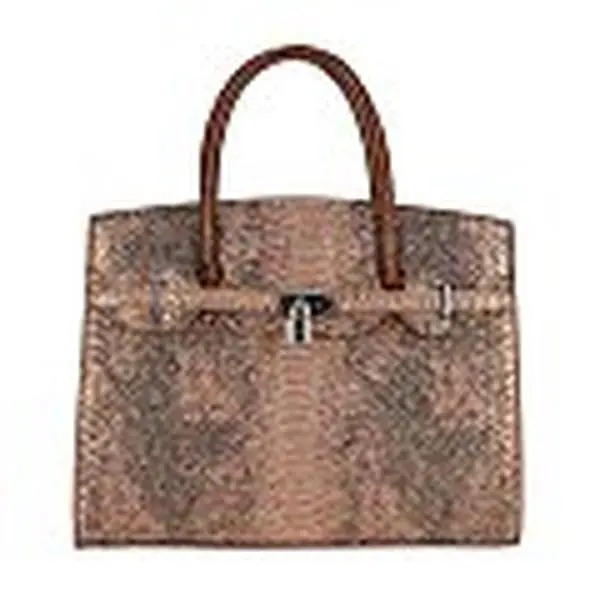 Women's Exceptional 2-Tone Crocodile Padlock Satchel Handbag, Dual Front Zippered Pockets, Optional Adjustable Shoulder Strap