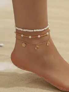 3pcs Women's beaded anklets set, simple and elegant jewelry, suitable for daily and vacation wear