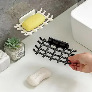Wall-Mounted Soap Dish Holder, No-Drill Adhesive Bathroom Organizer, Durable Plastic Storage Box, Easy Install & Remove Design