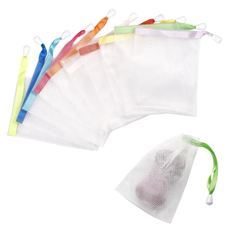10PCS Mesh Soap Bag, Exfoliating Soap Saver Pouch, Foam Net Soap Saver, Soap Bag Soft for Shower with Drawstring, Exfoliating Tool, Body Care Tool, Bathroom Supplies, Bath Accessories