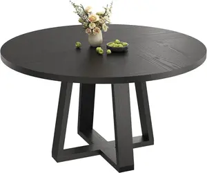 GAOMON Round Dining Table for 4-6, 47" Circle Dining Room Table with Sturdy Cross Base, Farmhouse Wood Dinner Table for Apartment Kitchen Living Room, Black (Table Only)