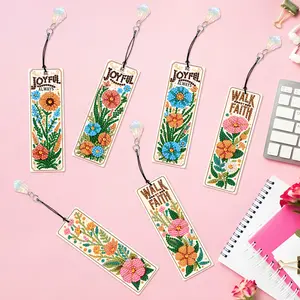 6Pcs Inspirational Floral Diamond Painting Bookmarks - 5D DIY Diamond Art Kit with Crystal Pendant, Reading Accessory & Gift