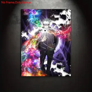 1 piece/set frameless canvas painting print poster, classic hot-blooded anime art, Vibrant cartoon design, Jujutsu Kaisen Gojō Satoru, gift for Japanese manga lovers, ideal for bedroom, living room, kitchen, dormitory corridor and wall decor