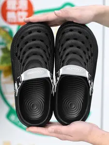 1 Pair Men's Wave Platform Two-Way Clogs, Classic Clogs | Street Trendy Casual Style | Adjustable Heel Strap + Breathable Hollow Upper + Non-Slip Wear-Resistant Outsole | Daily Outings / Beach Vacations, Soft & Versatile Slides