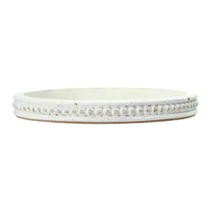 Storied Home Decorative Round Wood Tray with Hobnail Edge, White