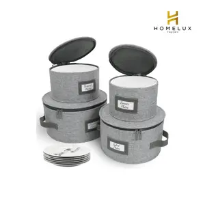 HOMELUX THEORY Hard Shell China Storage Containers for Dishes, 4pcs Plate Storage Containers with Lid, Heavy Duty Dish and Dinnerware Storage with 48 Felt Pads, Kitchen Organizers and Storage