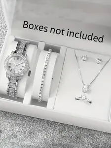 6-piece fashionable Roman pattern diamond inlaid women's watch, women's quartz watch set, women's watch, Elegant Jewelry Set