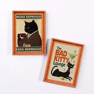 1pc Retro Black Cat Drinking Coffee Fridge Magnet, American-style Fridge Magnet Decor, Retro Magnetic Sticker, Suitable for Fridge Decor, Kitchen, Home Decoration Accessories, Decorative Gifts For Family and Friends, Kitty