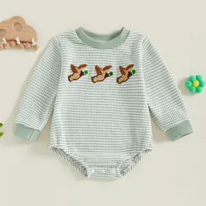 Newborn Baby Boy Sweatshirt Romper Waffle Embroidery Long Sleeve 0 3 6 12 18 Months Fall Winter Clothes