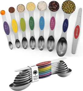 Pack of 8 Stainless Steel Magnetic Measuring Spoons Set, Dual Sided, Stackable, Adjustable Teaspoon and Tablespoon Measure Spoon with Leveler, Kitchen Gadgets ChefAide