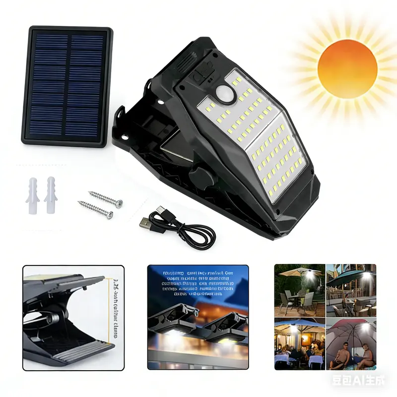 (2 Pack) Clip Solar Lights Outdoor 58 LED Motion Sensor Lights 4 Modes IP65 Waterproof Wireless Security Light for Fence, Deck, Wall, Garage, Patio