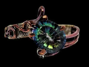 FAIRYTALE Sterling Silver Copper Size 9.75 Concave Natural Green Mystic Quartz Elven Elvish Gemstone Fantasy Magical Wire Wrapped Ring