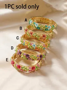 Vintage Flower Design Bangle, Fashionable Hollow Out Detail Design Bangle for Women & Girls, Trendy All-match & Exquisite Jewelry for Birthday Gift, Copper Material, Vintage Floral Design