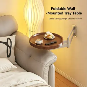 Wall Mounted Folding Round Table, 720° Adjustable Space Saving Flip Desk, Improve Space Utilization, Walnut Texture Multifunctional Wall Table, Ideal for Bedroom, Sofa Side and Bedside Storage