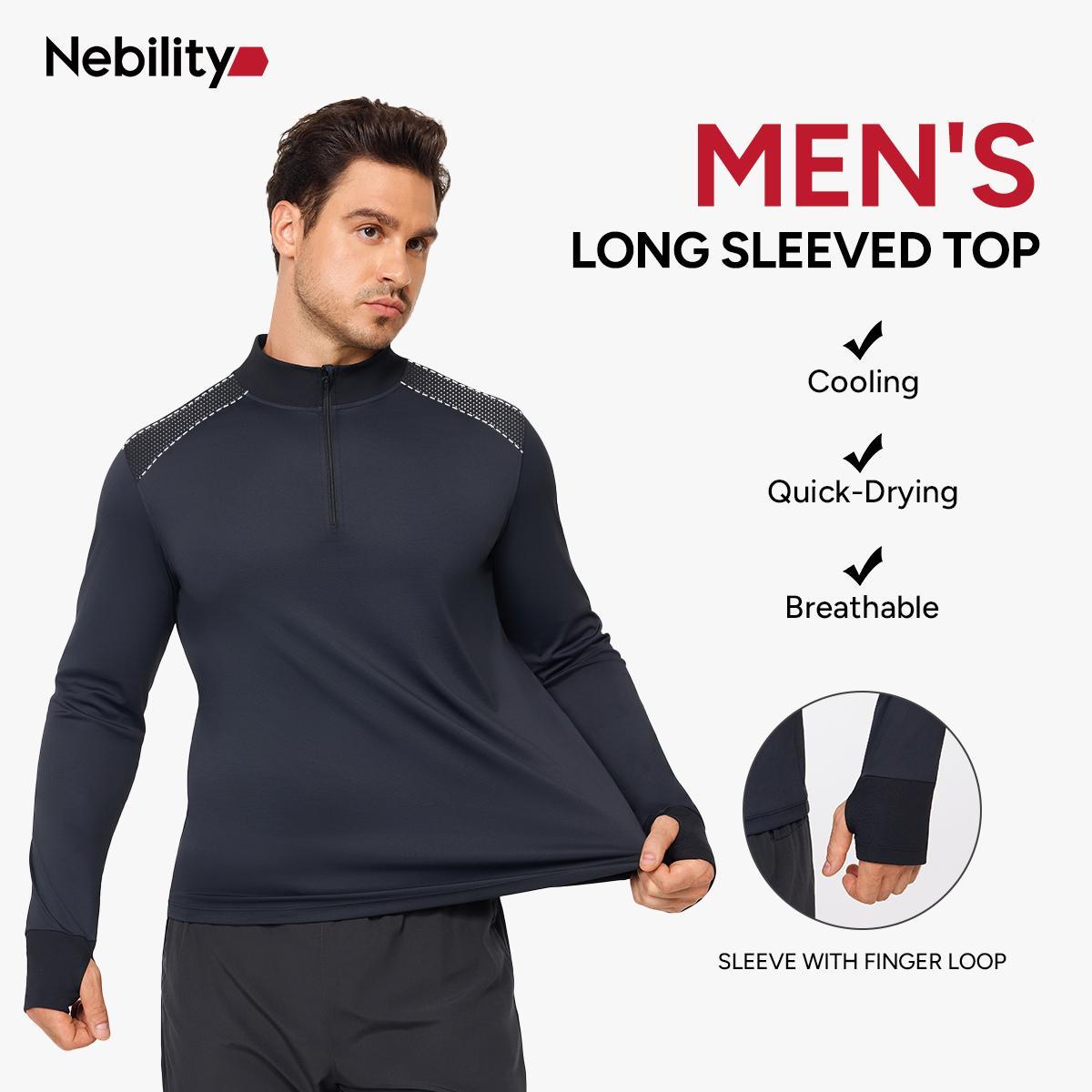 Nebility Men's Compression Long Sleeve Shirt with Reflective Strip Quick Dry Moisture Wicking UV Sun Protection for Fishing Workout Gym Athletic Activities Nebility Men's Compression Long Sleeve Shirt with Reflective Strip Quick Dry Moisture Wicking UV Sun Protection for Fishing Workout Gym Athletic Activities